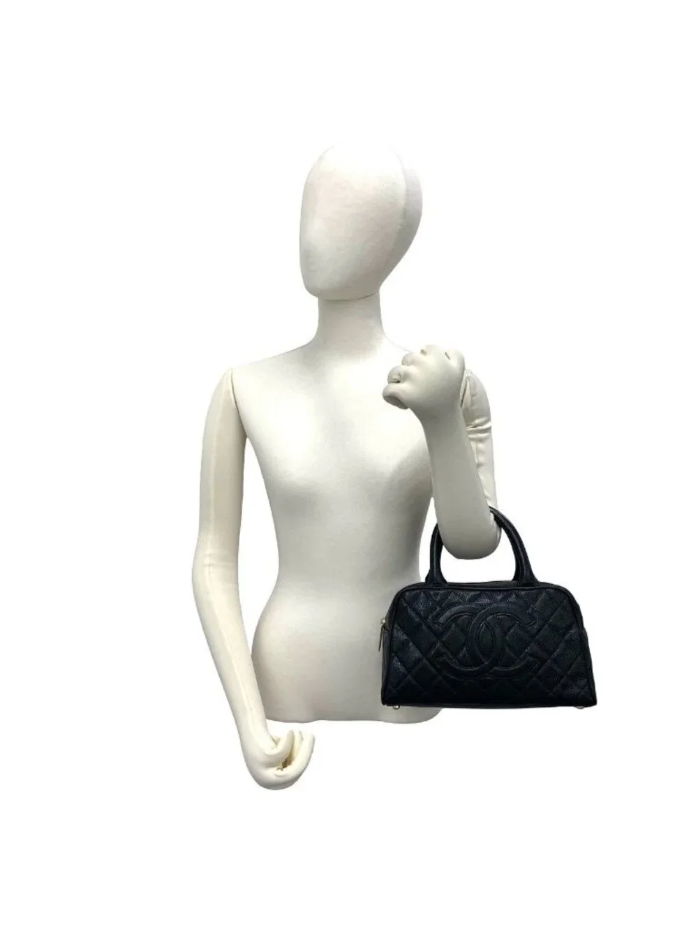 Chanel CC Logo Caviar Leather Mini Boston Bag Black